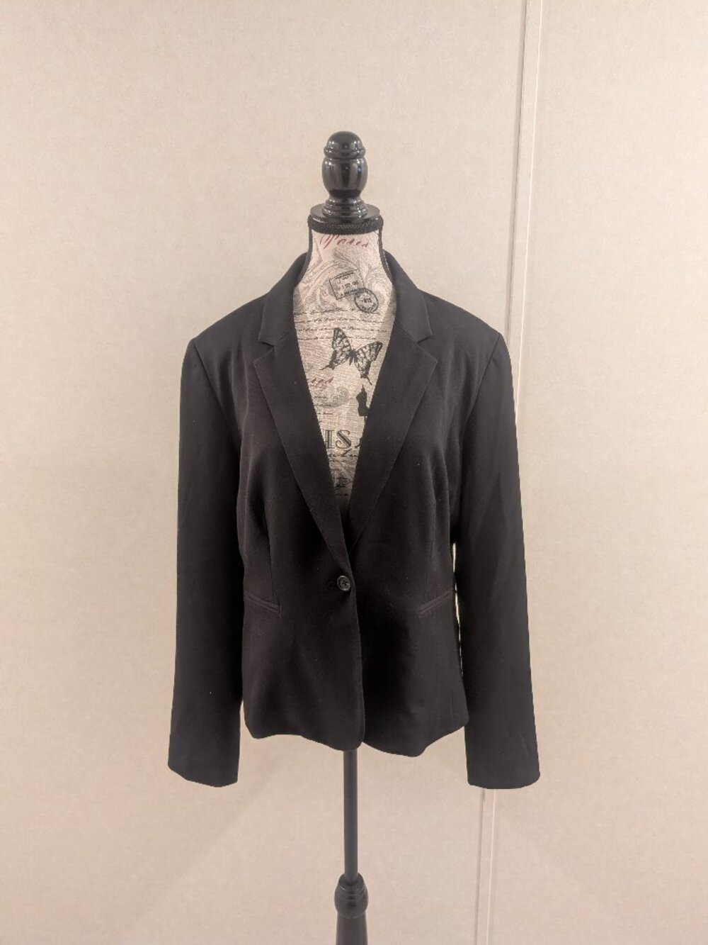 ELLE Black One Button Career Blazer Jacket Women's 14 Tailored Stretch